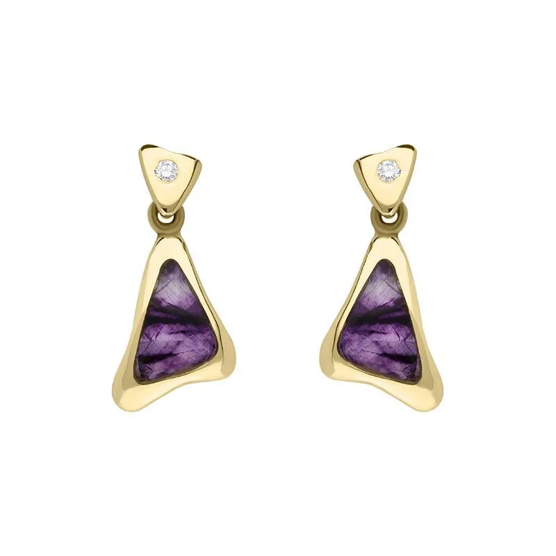 18ct Yellow Gold Blue John Diamond Triangle Drop Earrings D