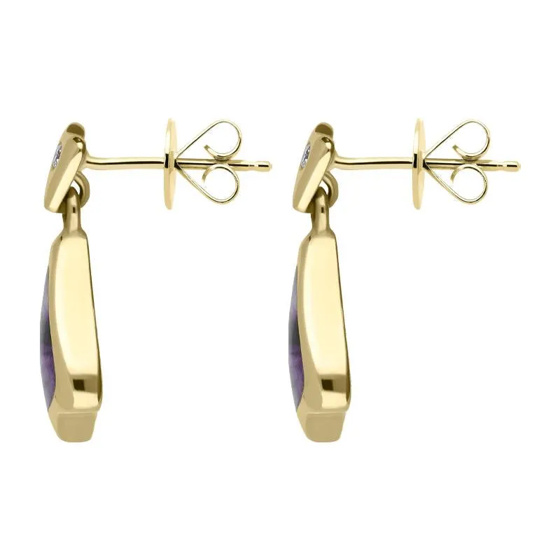 18ct Yellow Gold Blue John Diamond Triangle Drop Earrings D