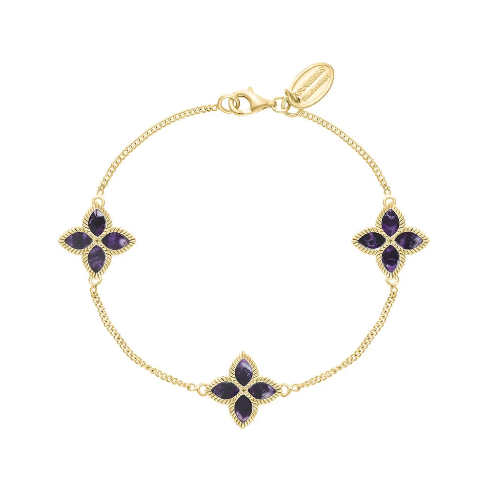 18ct Yellow Gold Blue John eden Marquise Flower Bracelet