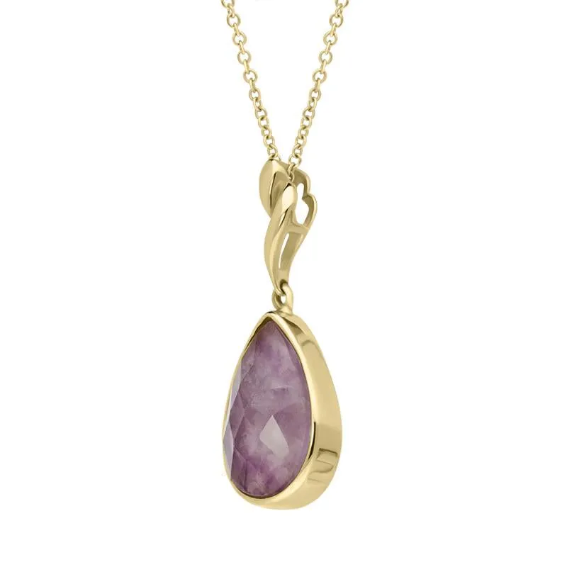 18ct Yellow Gold Blue John Faceted Unique Pear Necklace D