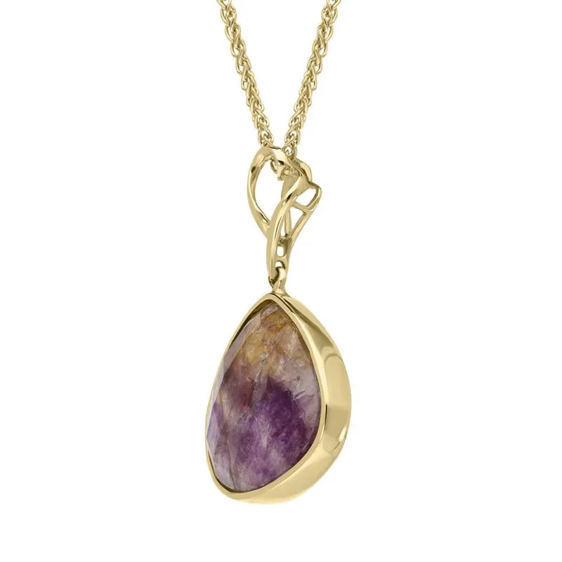 18ct Yellow Gold Blue John Faceted Unique Pear Necklace