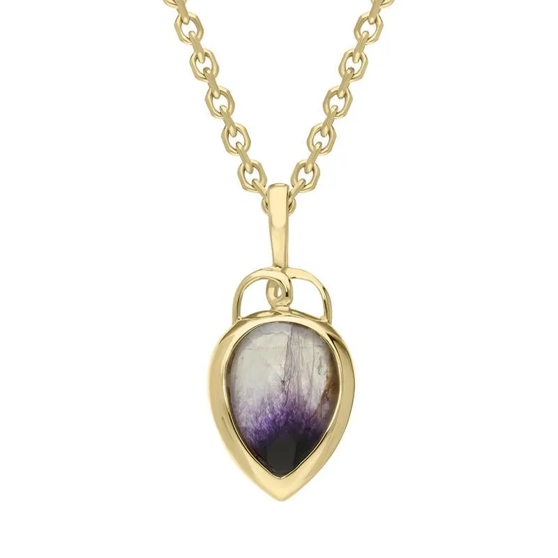 18ct Yellow Gold Blue John Faceted Upside Down Pear Necklace D