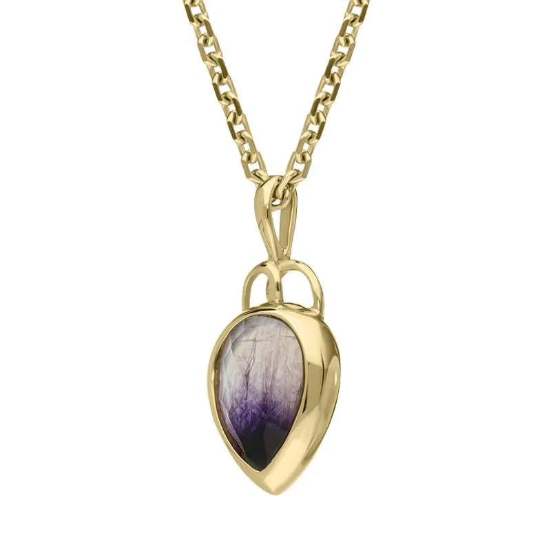 18ct Yellow Gold Blue John Faceted Upside Down Pear Necklace D