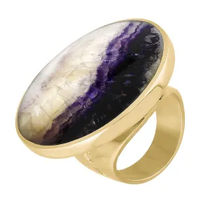 18ct Yellow Gold Blue John Hallmark Large Round Ring