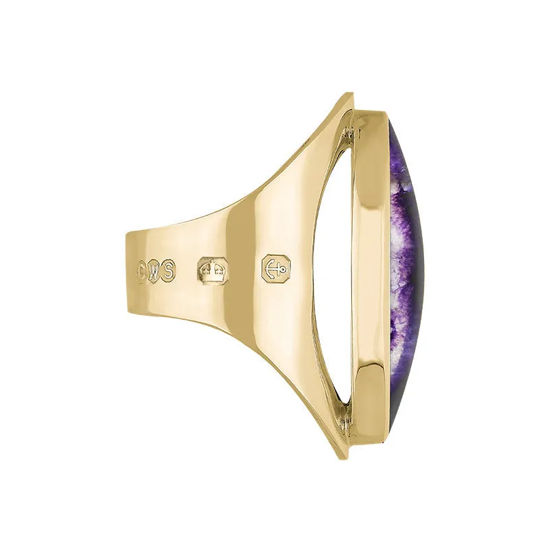 18ct Yellow Gold Blue John King's Coronation Hallmark Large Oval Ring D
