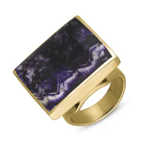 18ct Yellow Gold Blue John King's Coronation Hallmark Medium Square Ring D