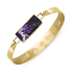 18ct Yellow Gold Blue John King's Coronation Hallmark Wide Oblong Bangle D