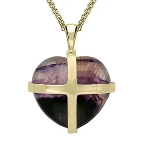 18ct Yellow Gold Blue John Large Cross Heart Necklace