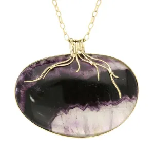 18ct Yellow Gold Blue John Large Oval Vine Effect Necklace