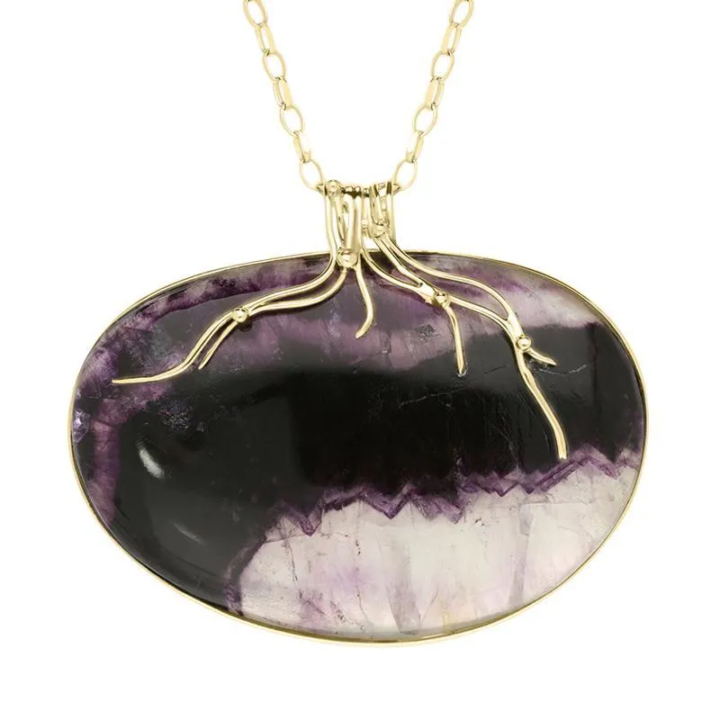 18ct Yellow Gold Blue John Large Oval Vine Effect Necklace