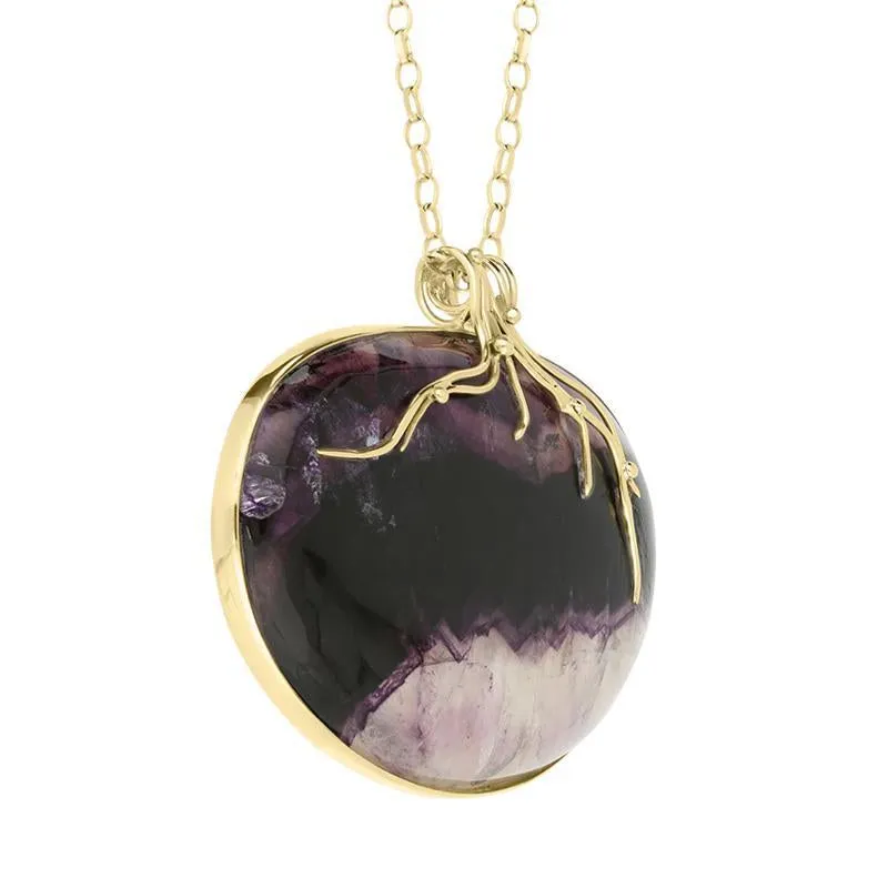 18ct Yellow Gold Blue John Large Oval Vine Effect Necklace