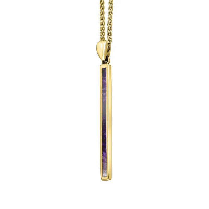 18ct Yellow Gold Blue John Long Slim Oblong Necklace