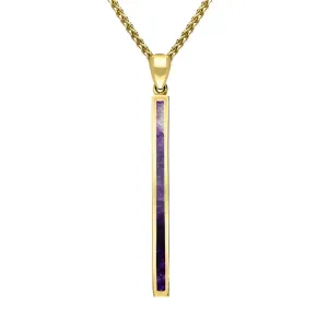 18ct Yellow Gold Blue John Long Slim Oblong Necklace