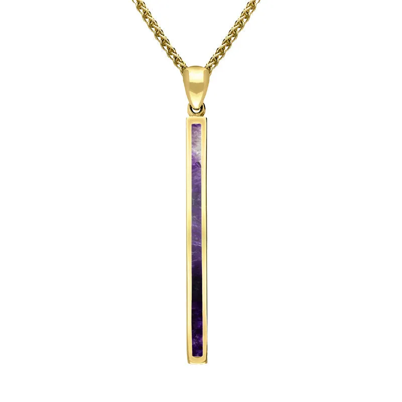 18ct Yellow Gold Blue John Long Slim Oblong Necklace