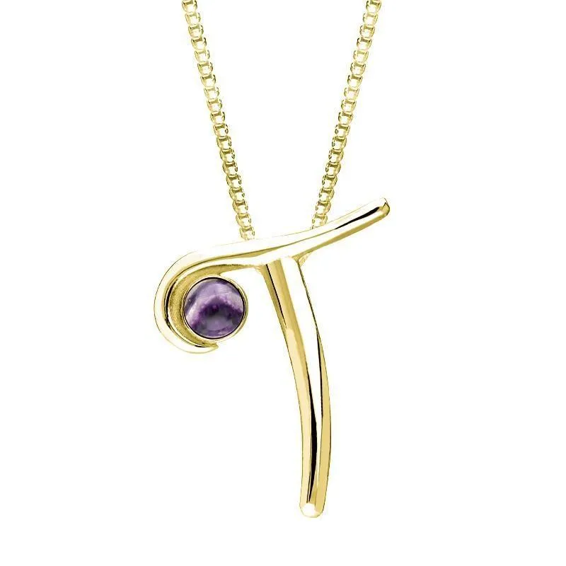 18ct Yellow Gold Blue John Love Letters Initial T Necklace