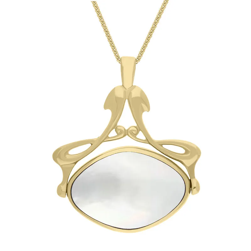 18ct Yellow Gold Blue John Mother Of Pearl Bell Diamond Swivel Fob Necklace