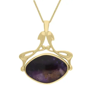 18ct Yellow Gold Blue John Mother Of Pearl Bell Diamond Swivel Fob Necklace