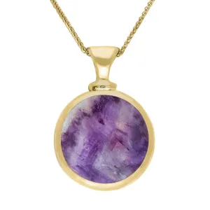 18ct Yellow Gold Blue John Mother Of Pearl Double Sided Round Dinky Fob Necklace