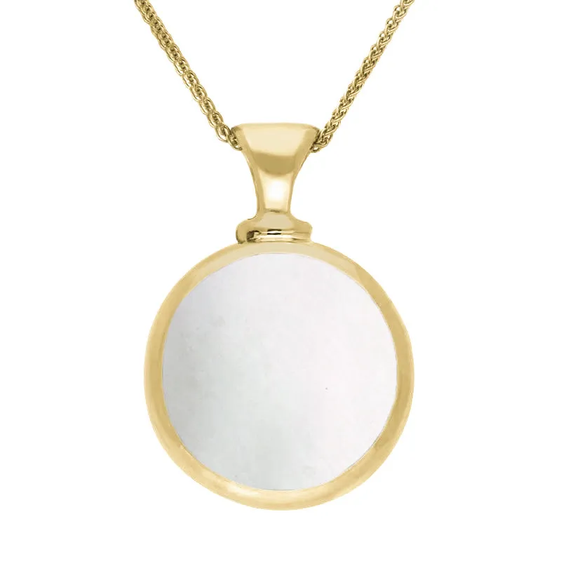 18ct Yellow Gold Blue John Mother Of Pearl Double Sided Round Dinky Fob Necklace