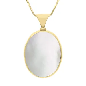 18ct Yellow Gold Blue John Mother of Pearl King's Coronation Hallmark Double Sided Oval Necklace D