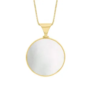 18ct Yellow Gold Blue John Mother of Pearl King's Coronation Hallmark Double Sided Round Necklace D