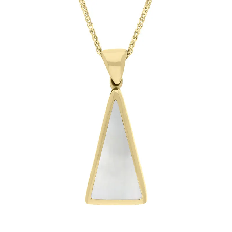 18ct Yellow Gold Blue John Mother Of Pearl Small Double Sided Triangular Fob Necklace