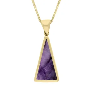 18ct Yellow Gold Blue John Mother Of Pearl Small Double Sided Triangular Fob Necklace