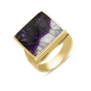 18ct Yellow Gold Blue John Queen's Jubilee Hallmark Small Square Ring D