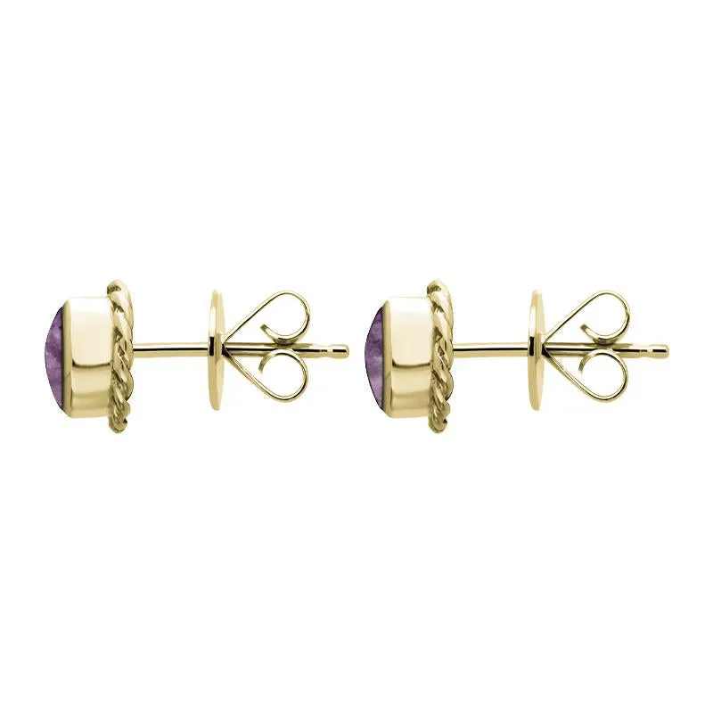 18ct Yellow Gold Blue John Round Twist Edge Stud Earrings