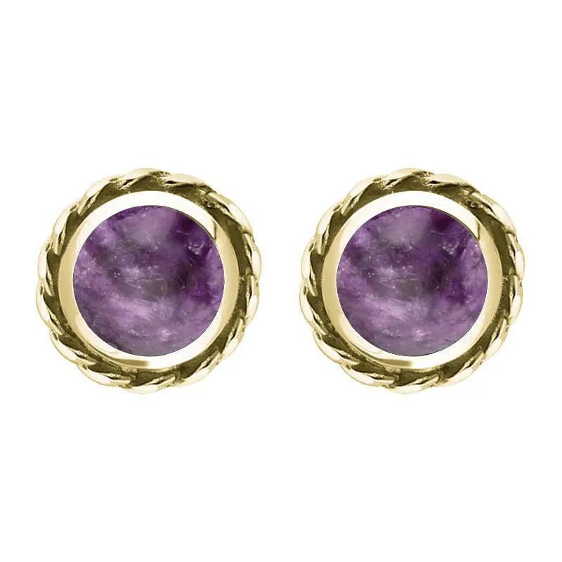 18ct Yellow Gold Blue John Round Twist Edge Stud Earrings