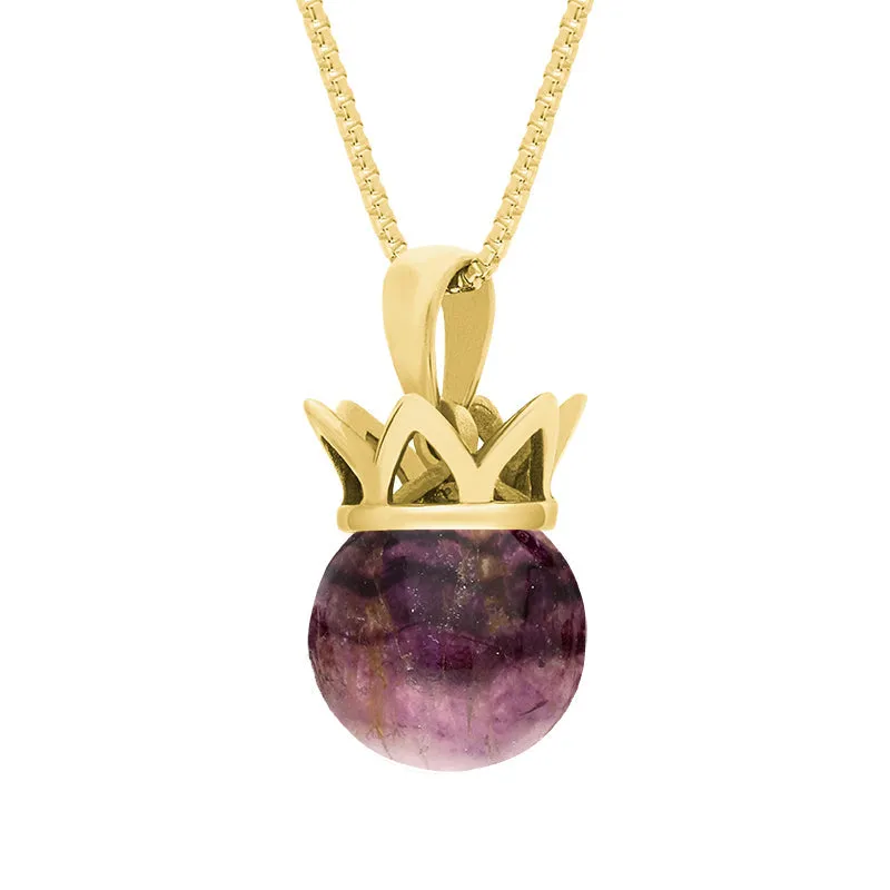18ct Yellow Gold Blue John Royal Coronet 11mm Bead Pendant