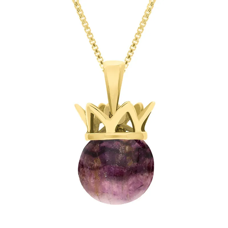 18ct Yellow Gold Blue John Royal Coronet 11mm Bead Pendant
