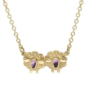 18ct Yellow Gold Blue John Two Sheep Necklace