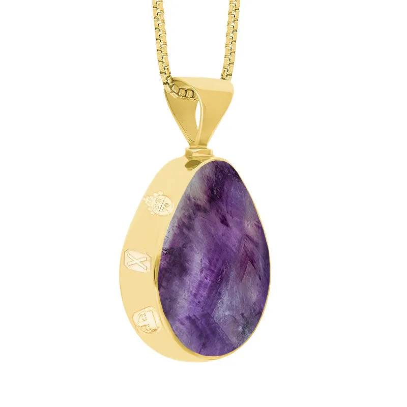 18ct Yellow Gold Blue John Whitby Jet Queens Jubilee Hallmark Double Sided Pear-shaped Necklace D