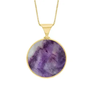18ct Yellow Gold Blue John Whitby Jet Queens Jubilee Hallmark Double Sided Round Necklace D