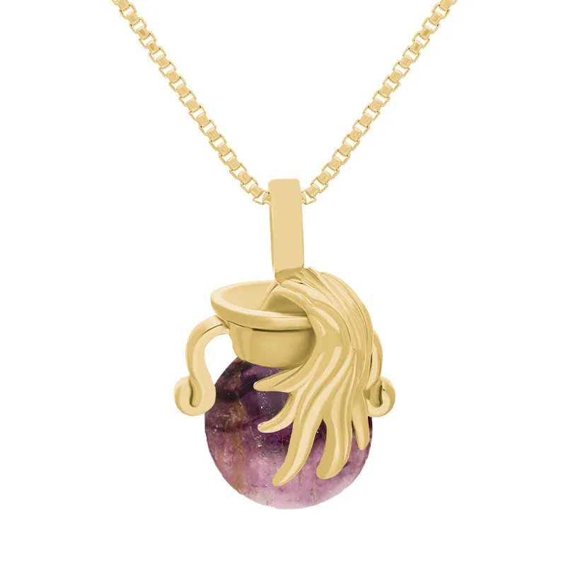 18ct Yellow Gold Blue John Zodiac Aquarius 8mm Bead Pendant