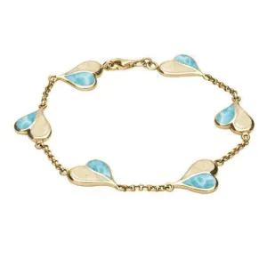18ct Yellow Gold Coquina Larimar Split Heart Bracelet