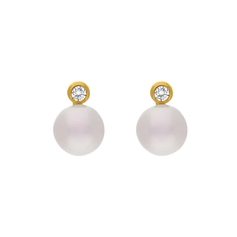 18ct Yellow Gold Diamond Akoya Pearl Stud Earrings