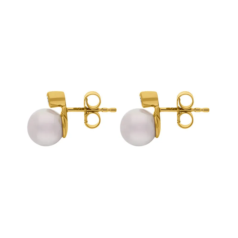 18ct Yellow Gold Diamond Akoya Pearl Stud Earrings