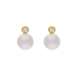18ct Yellow Gold Diamond Akoya Pearl Stud Earrings