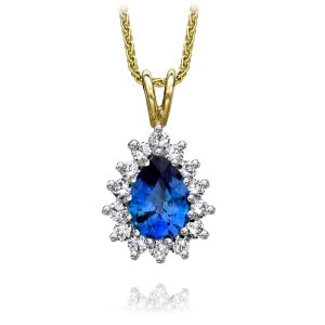 18ct Yellow Gold Diamond and Sapphire Cluster Necklace