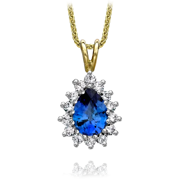 18ct Yellow Gold Diamond and Sapphire Cluster Necklace