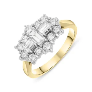 18ct Yellow Gold Diamond Baguette Cut Cluster Ring