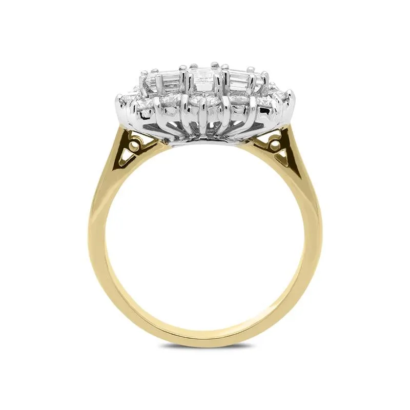 18ct Yellow Gold Diamond Baguette Cut Cluster Ring