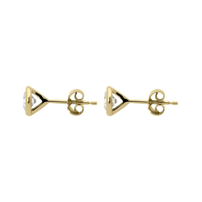 18ct Yellow Gold Diamond Bezel Set Solitaire Stud Earrings