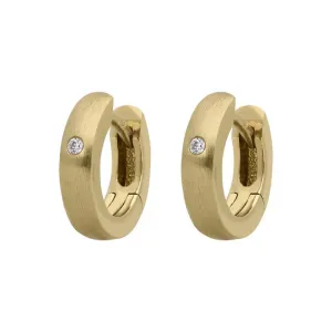 18ct Yellow Gold Diamond Brilliant Cut Satin Hoop Earrings
