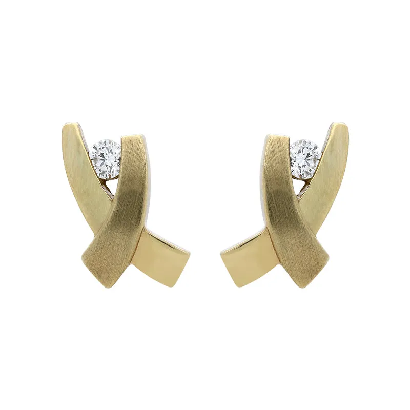 18ct Yellow Gold Diamond Crossover Stud Earrrings