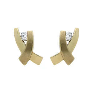 18ct Yellow Gold Diamond Crossover Stud Earrrings