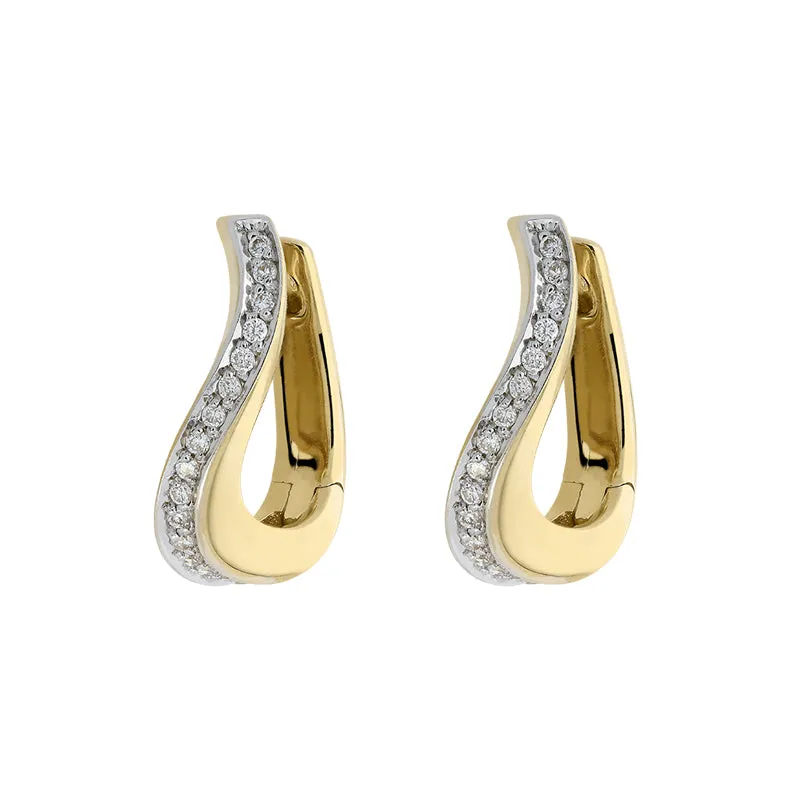 18ct Yellow Gold Diamond Curved Hoop Earrings