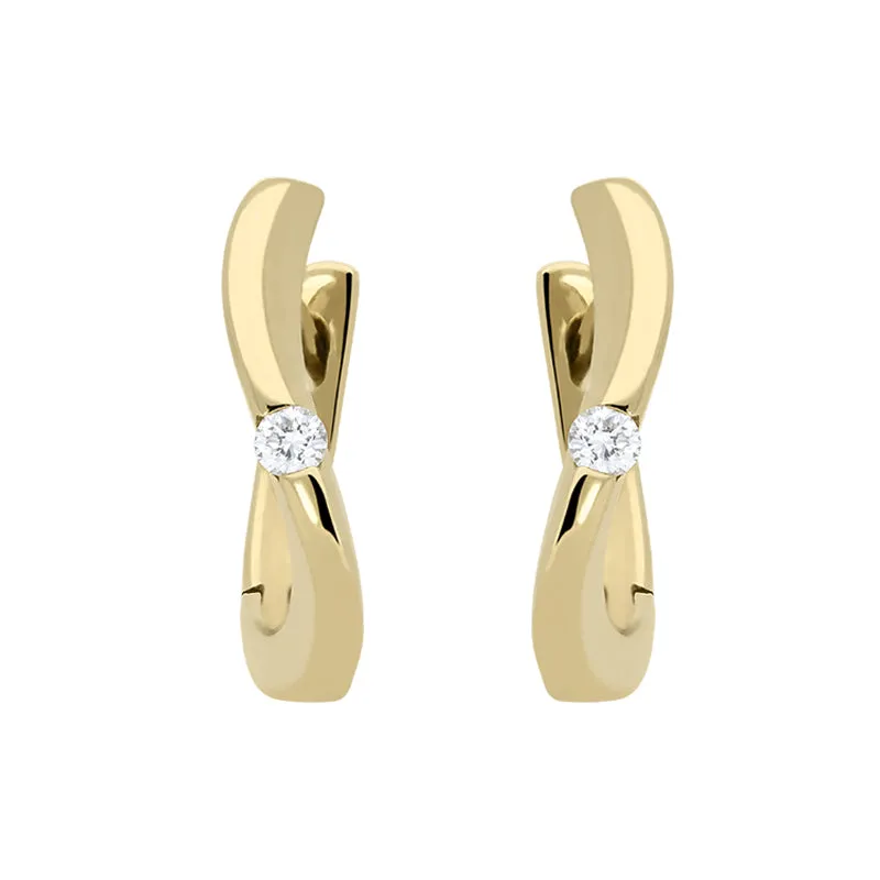 18ct Yellow Gold Diamond Curved Hoop Earrings